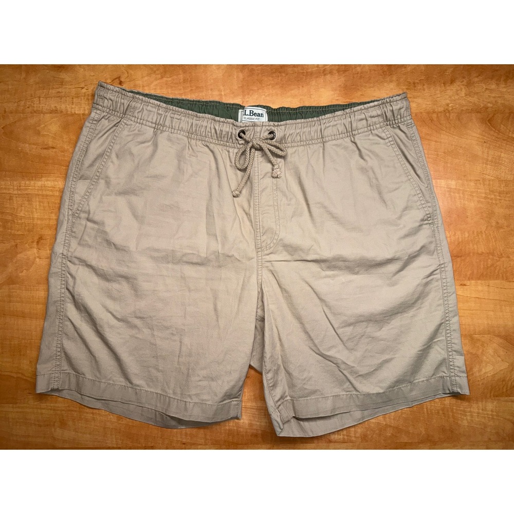 LL Bean Classic Fit Khaki Organic Cotton Drawstring Shorts XL Tan Mens